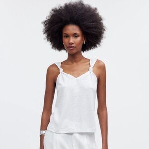Madewell White Knotted Strap Tank Top